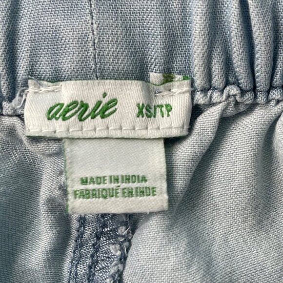 Aerie Chambray Paper Bag Lyocell Camp Shorts XS High Waist Belted Cuffed Blue - Picture 3 of 10